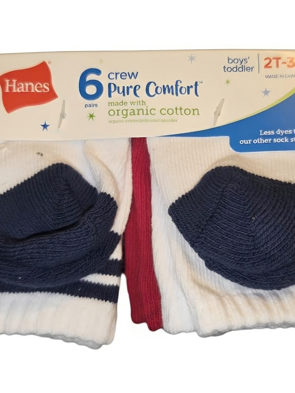 Hanes Boys' Toddler Crew Socks 6-Pack — White, Navy & Red